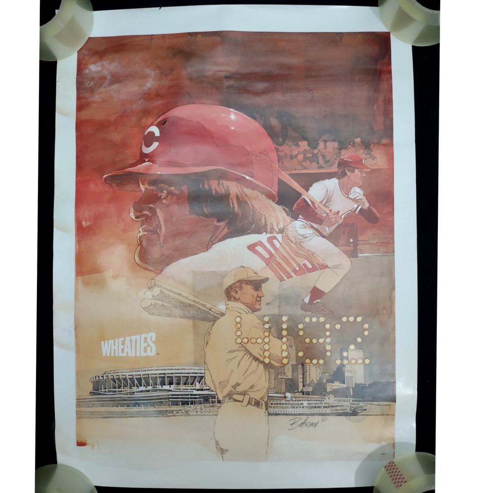 Vintage 1985 Pete Rose Wheaties 4192 Hit King Poster Art by Buttram Reds‎ MLB